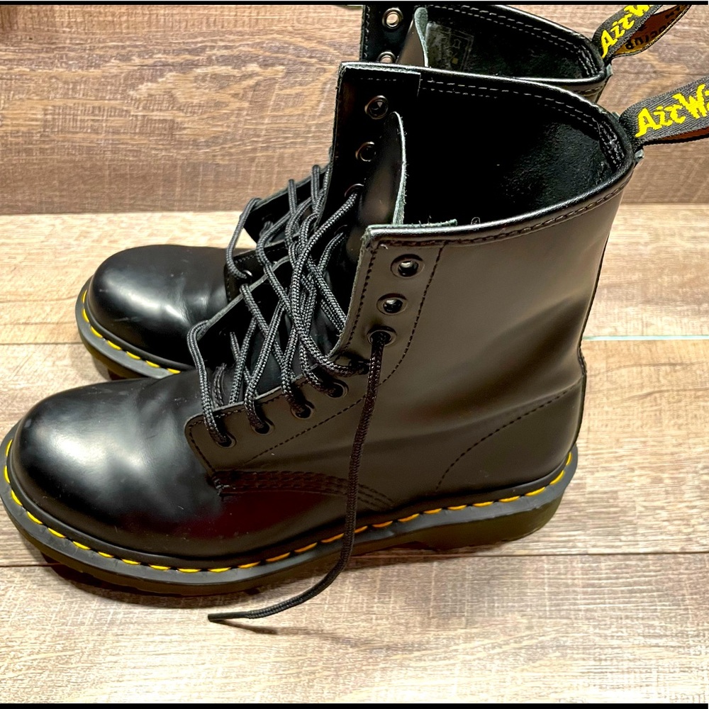 Dr. Martens Black Combat Boots with Yellow Stitching